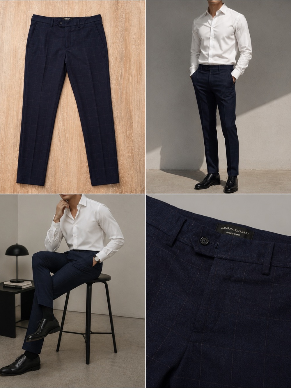 Banana Republic Dark Blue Grid Pants